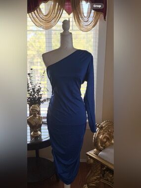 Blue One-Shoulder Long Sleeve Dress